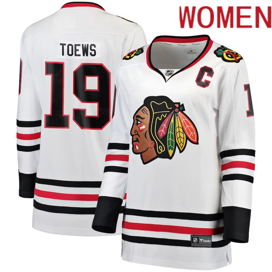 Women Chicago Blackhawks 19 Jonathan Toews Fanatics Branded White Breakaway Player NHL Jersey